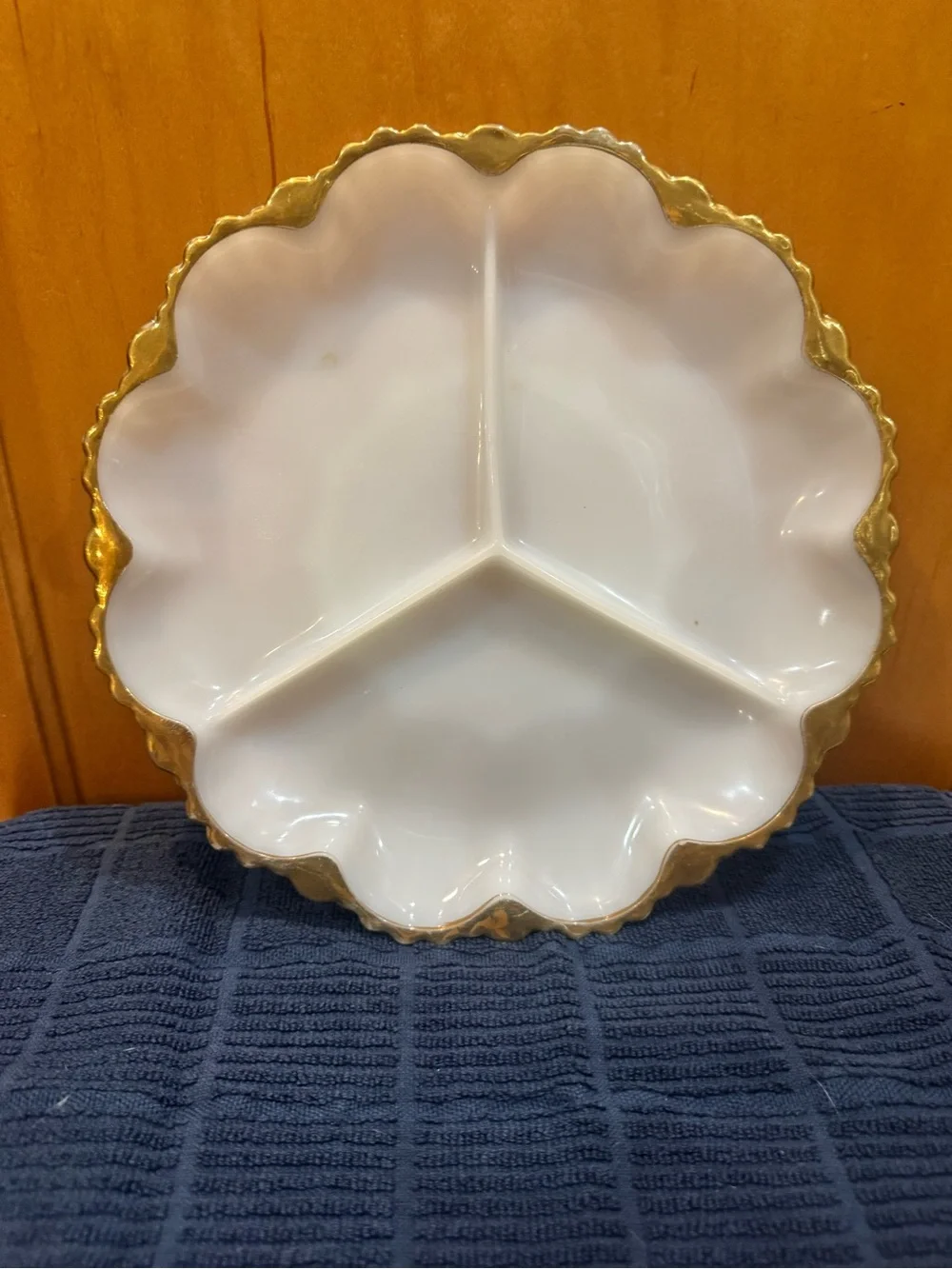 1960’s Gold-Rim White Scalloped 3-Section Serving Platter